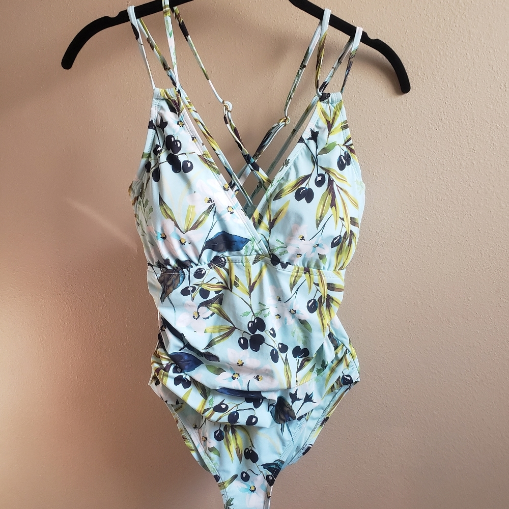 LA BLANCA Women Green Size 10 Blue Floral one Piec